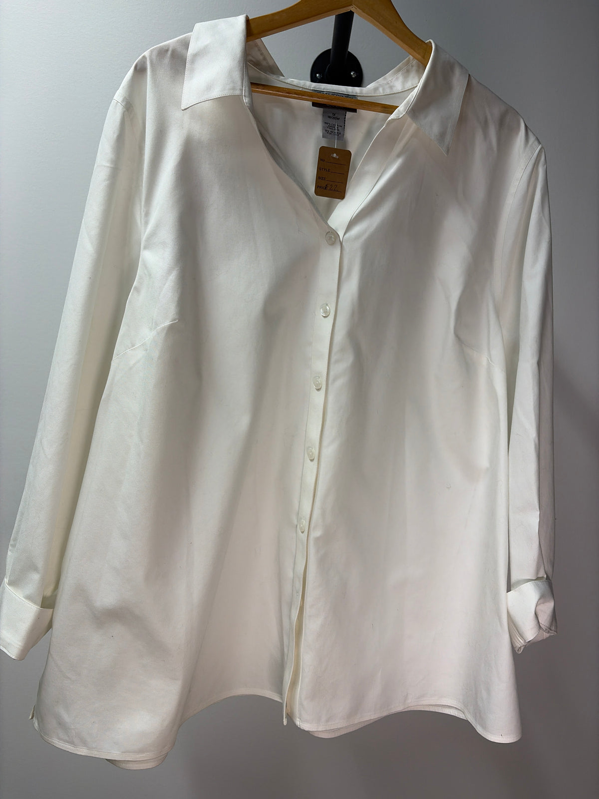 Catherines White Cotton Button-Up Shirt - 1X 18/20W