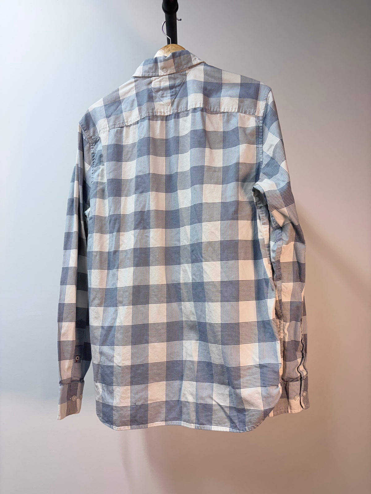 Tommy Hilfiger Blue & White Plaid Slim-Fit Long-Sleeve Shirt