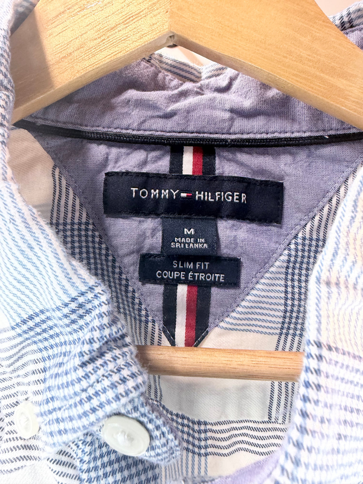 Tommy Hilfiger Blue & White Plaid Slim-Fit Long-Sleeve Shirt