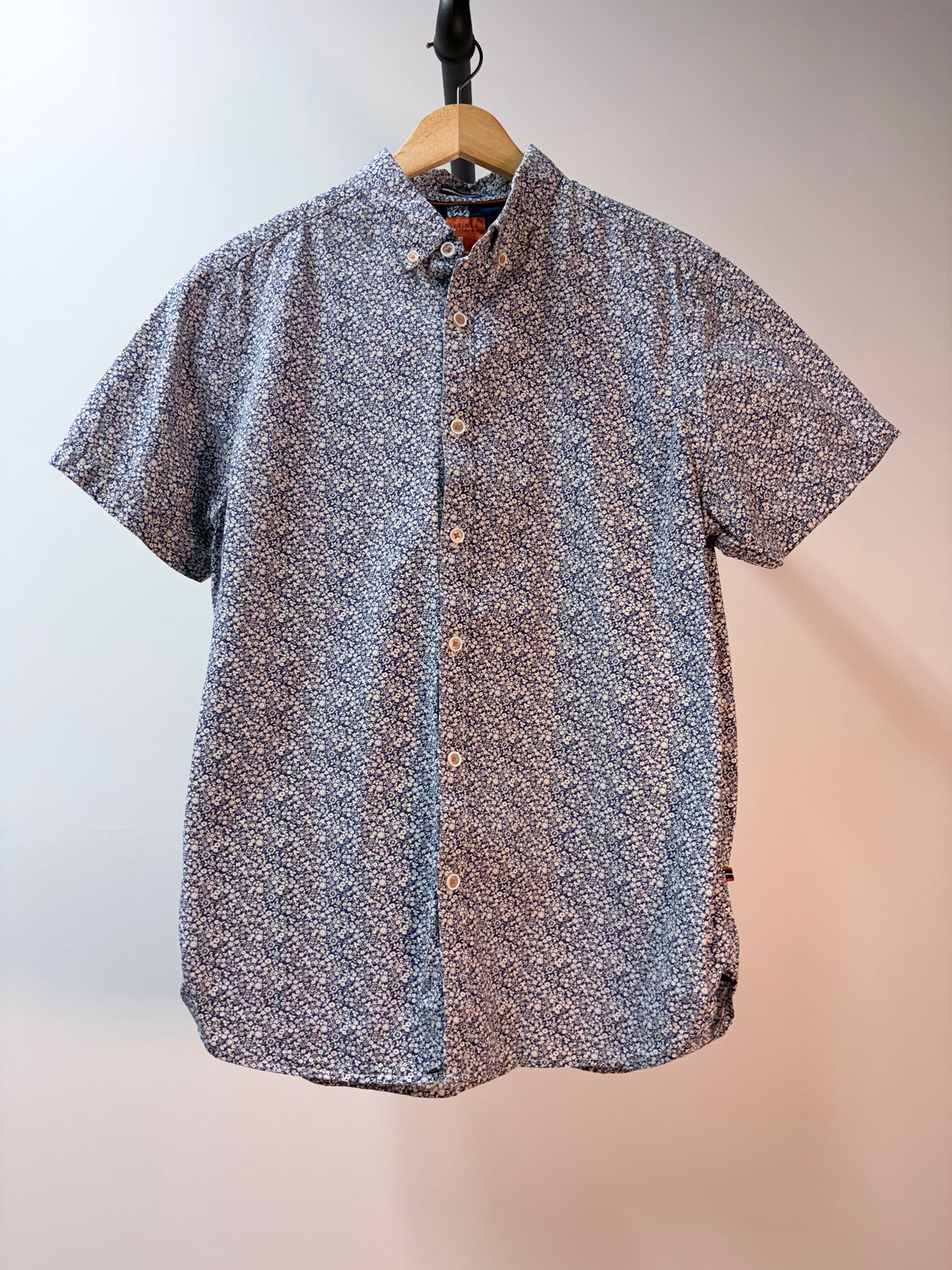 Cactus Man by Ricky Singh Blue Micro-Floral Short-Sleeve Button-Up