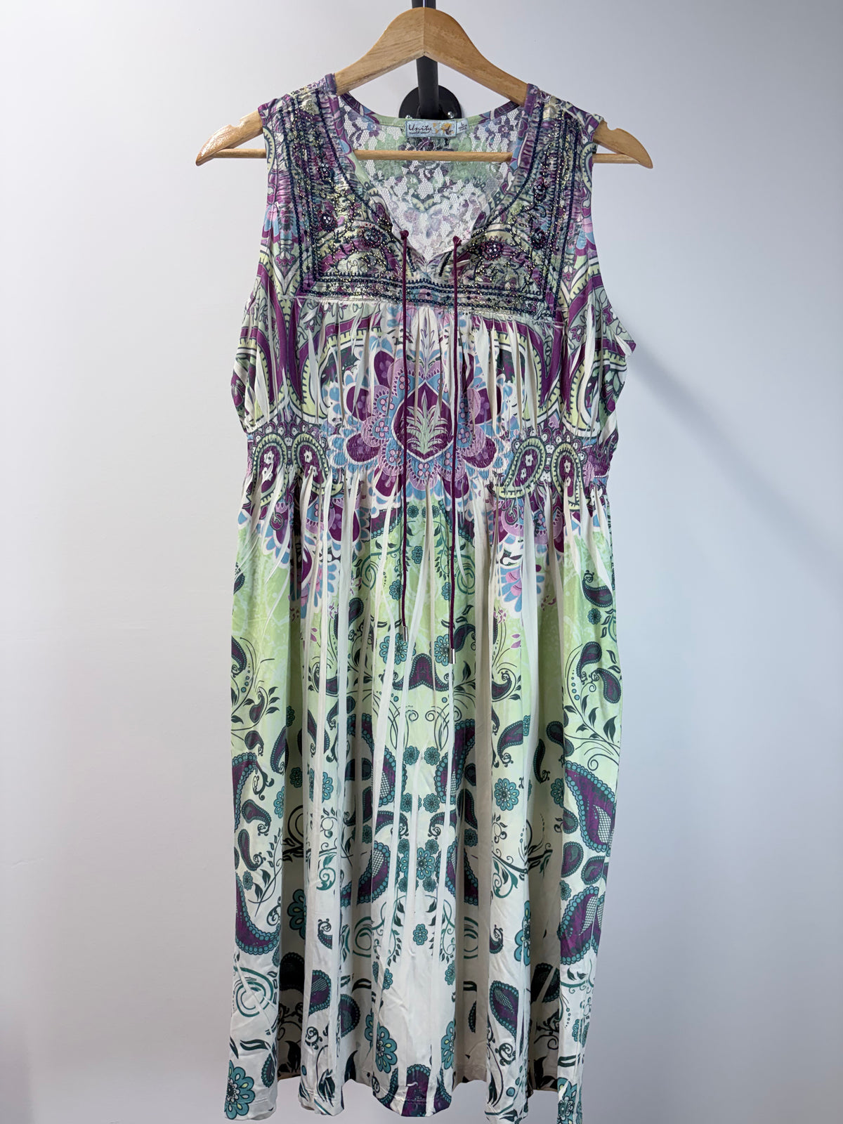 Unity World Wear Paisley Embellished Boho Maxi Dress - L