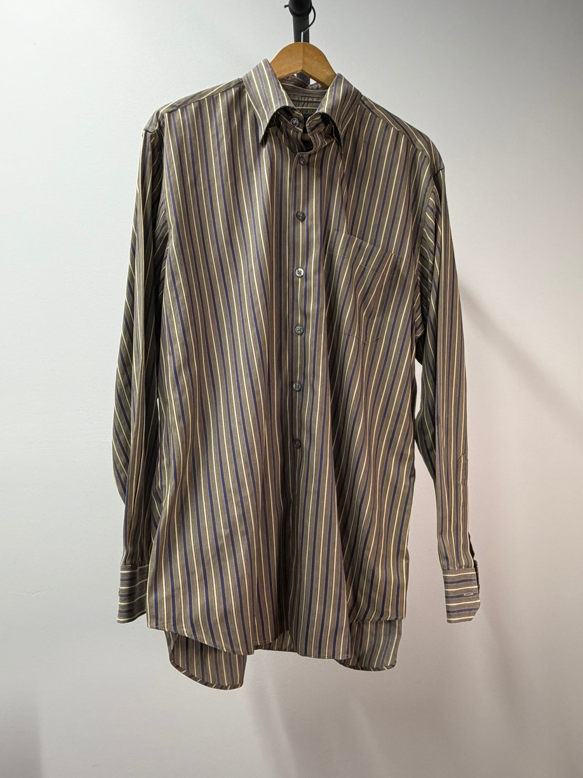 Scott Barber Brown Blue Stripe Cotton Button-Down Shirt - Men’s L