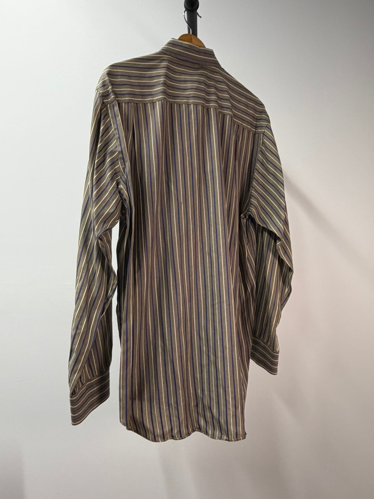 Scott Barber Brown Blue Stripe Cotton Button-Down Shirt - Men’s L
