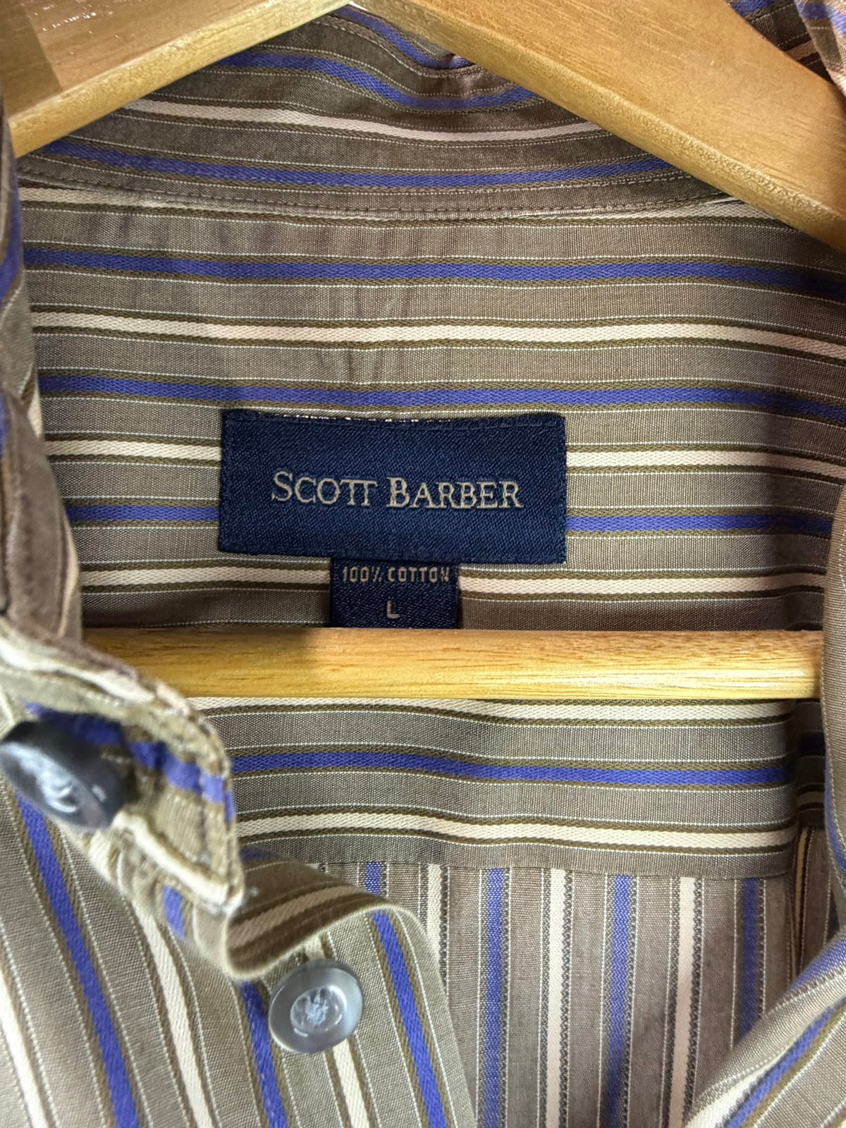 Scott Barber Brown Blue Stripe Cotton Button-Down Shirt - Men’s L