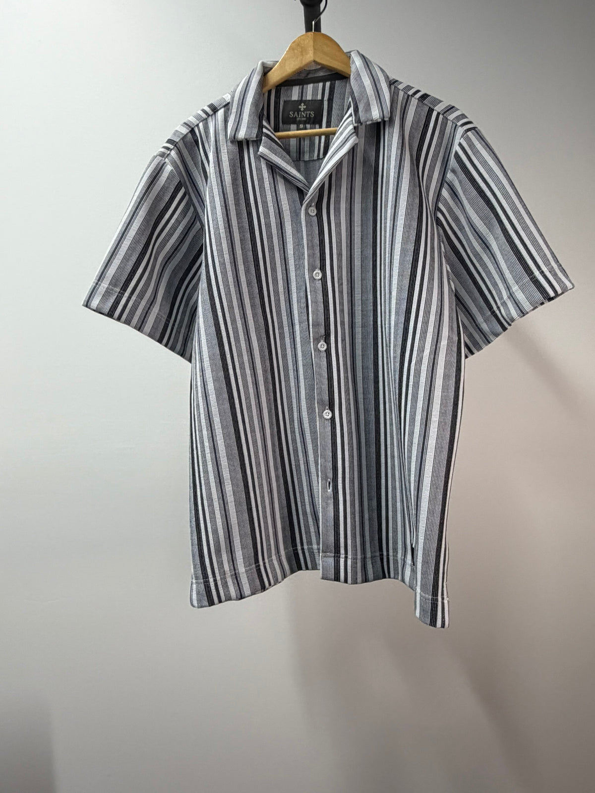 Saints Studio Black Gray Stripe Camp Shirt - Men’s S