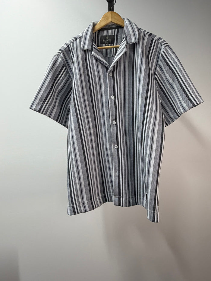 Saints Studio Black Gray Stripe Camp Shirt - Men’s S