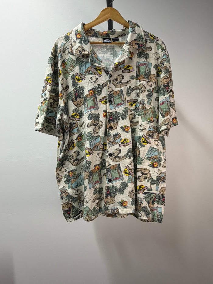 Jurassic Park Dinosaur All-Over Print Camp Shirt - XL