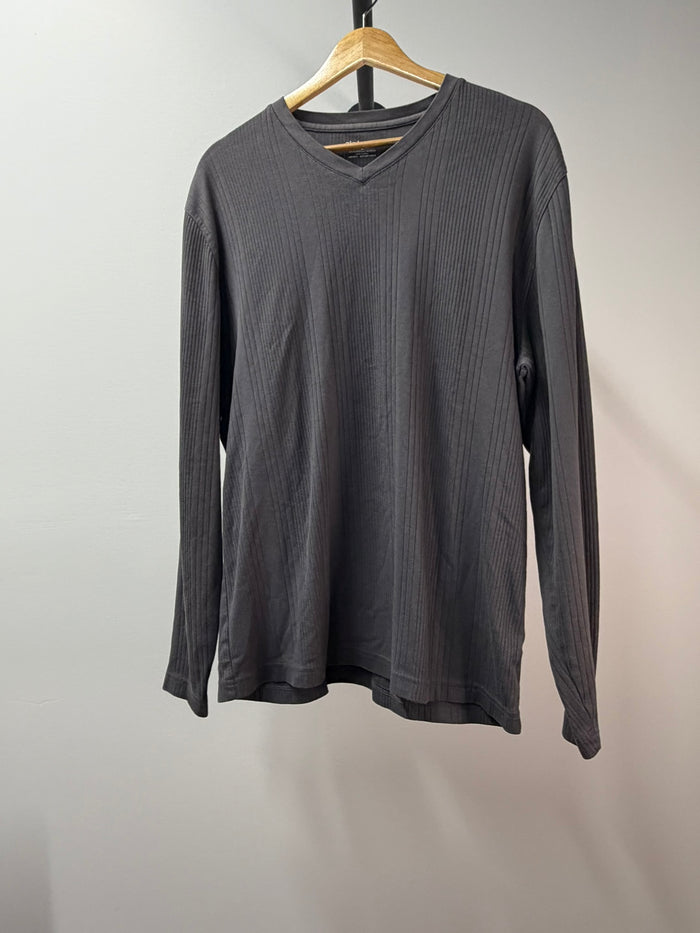 Claiborne Charcoal Ribbed V-Neck Long Sleeve Shirt - Men’s L
