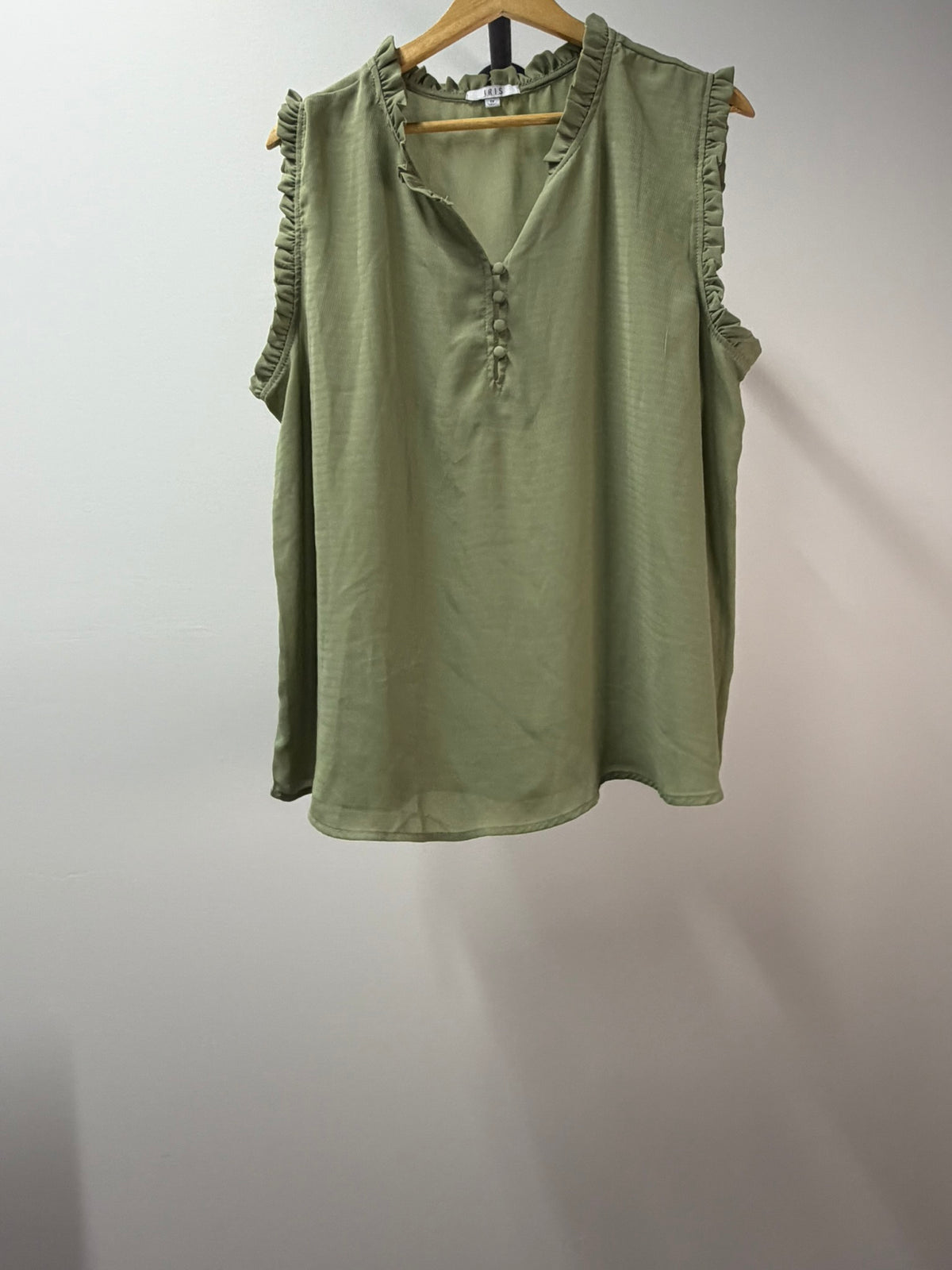 IRIS Sage Green Ruffle Sleeveless Blouse - Women’s 1X