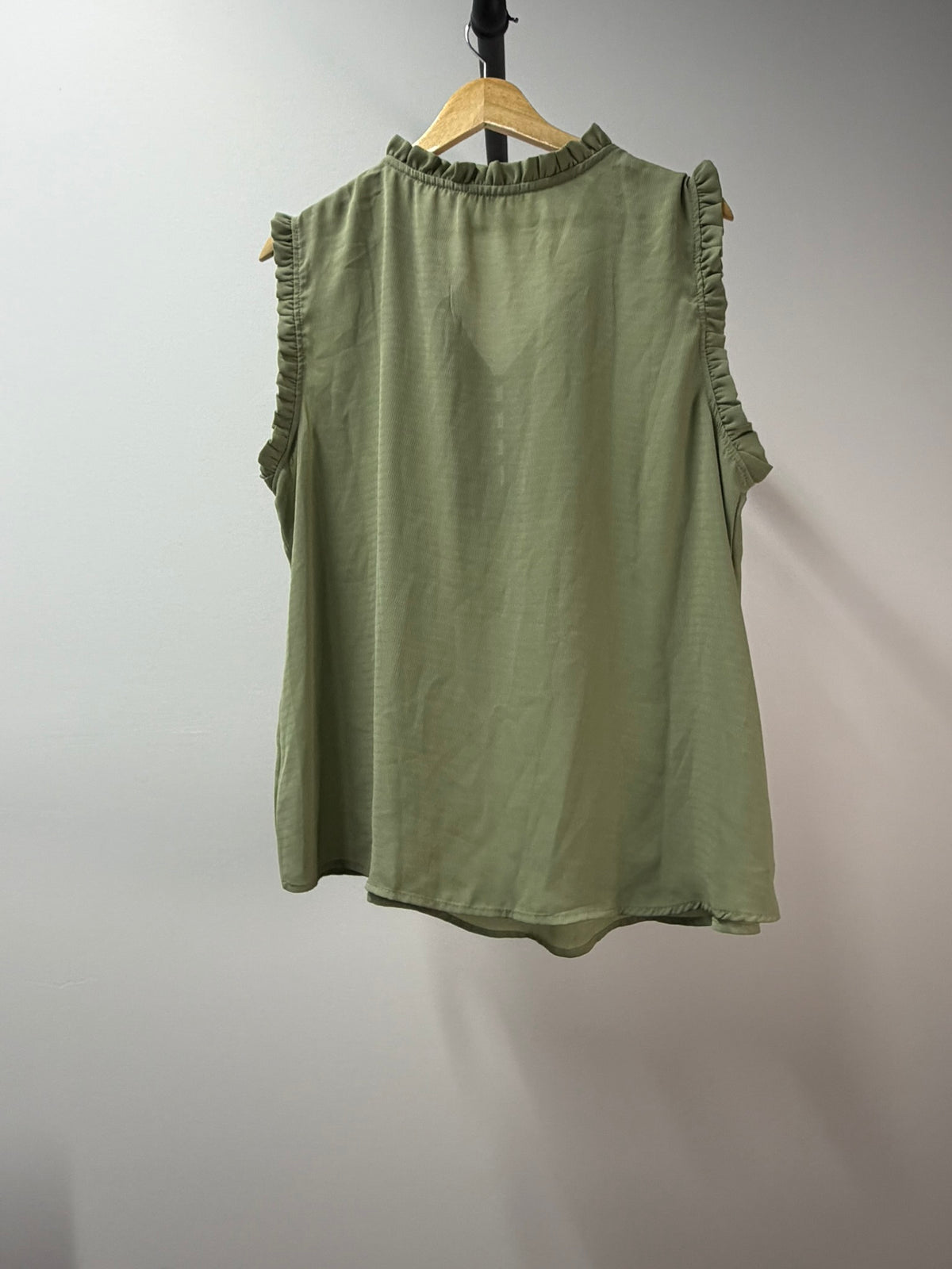 IRIS Sage Green Ruffle Sleeveless Blouse - Women’s 1X