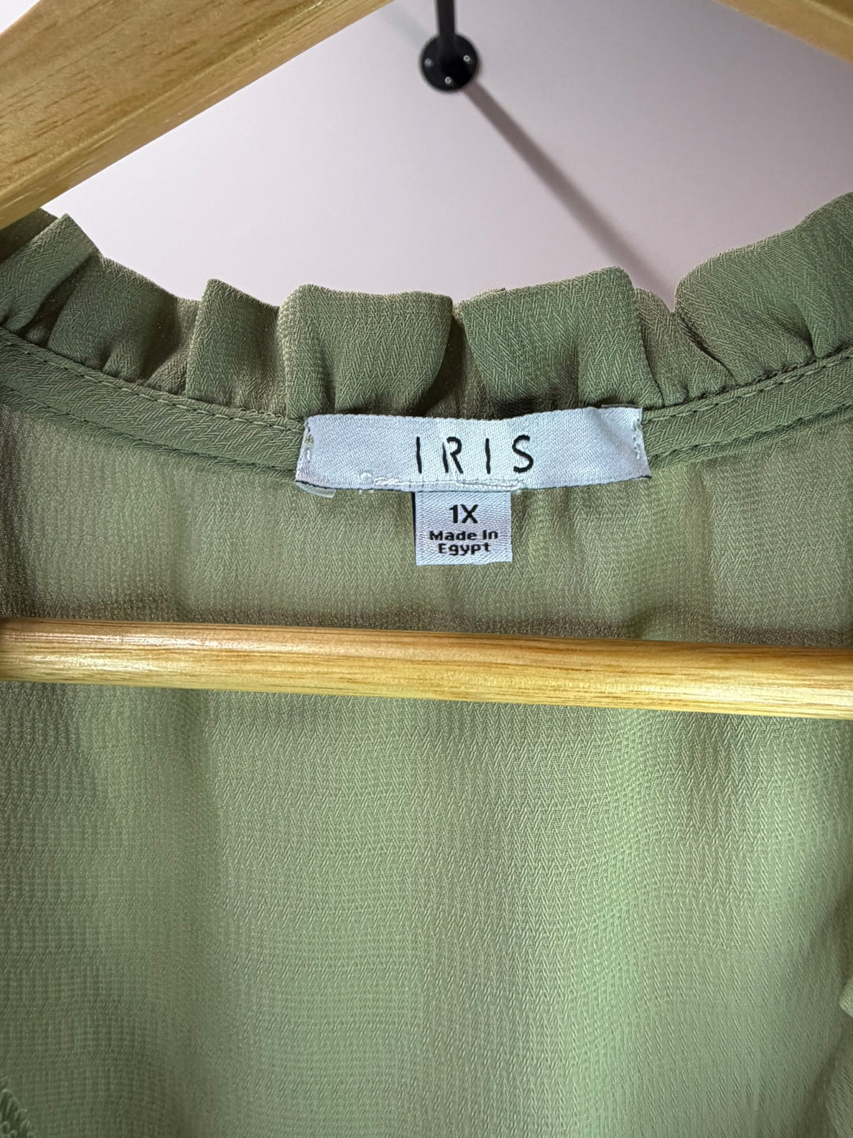 IRIS Sage Green Ruffle Sleeveless Blouse - Women’s 1X