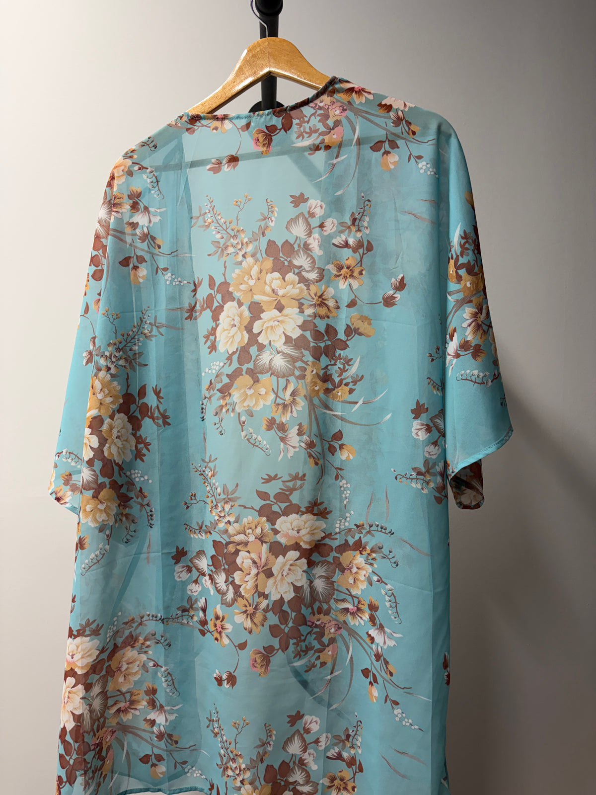 Turquoise Floral Sheer Kimono Cover-Up
