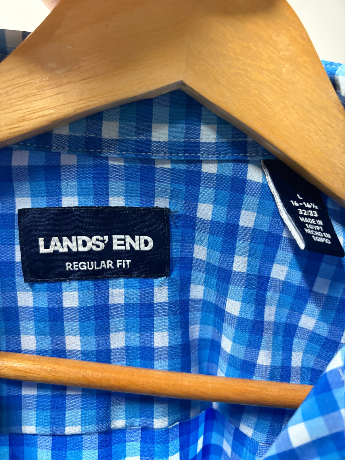 Lands’ End Blue Gingham Button-Up Shirt Size L
