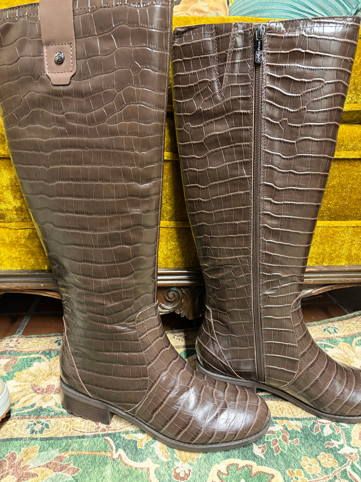 Easy Spirit × Martha Stewart Brown Croc-Embossed Boots | 9.5M