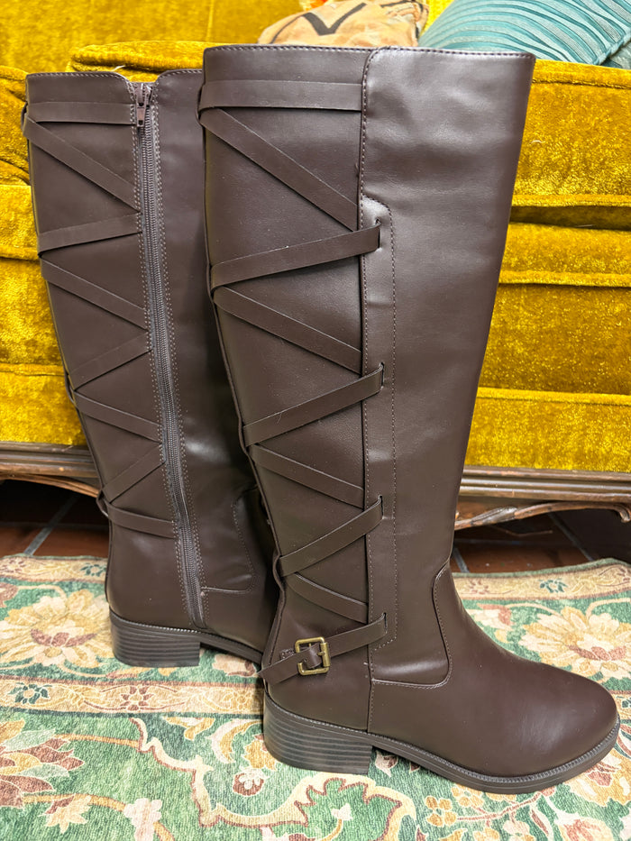 Toetos Ankor Brown Strappy Tall Boots | Women’s 7.5M