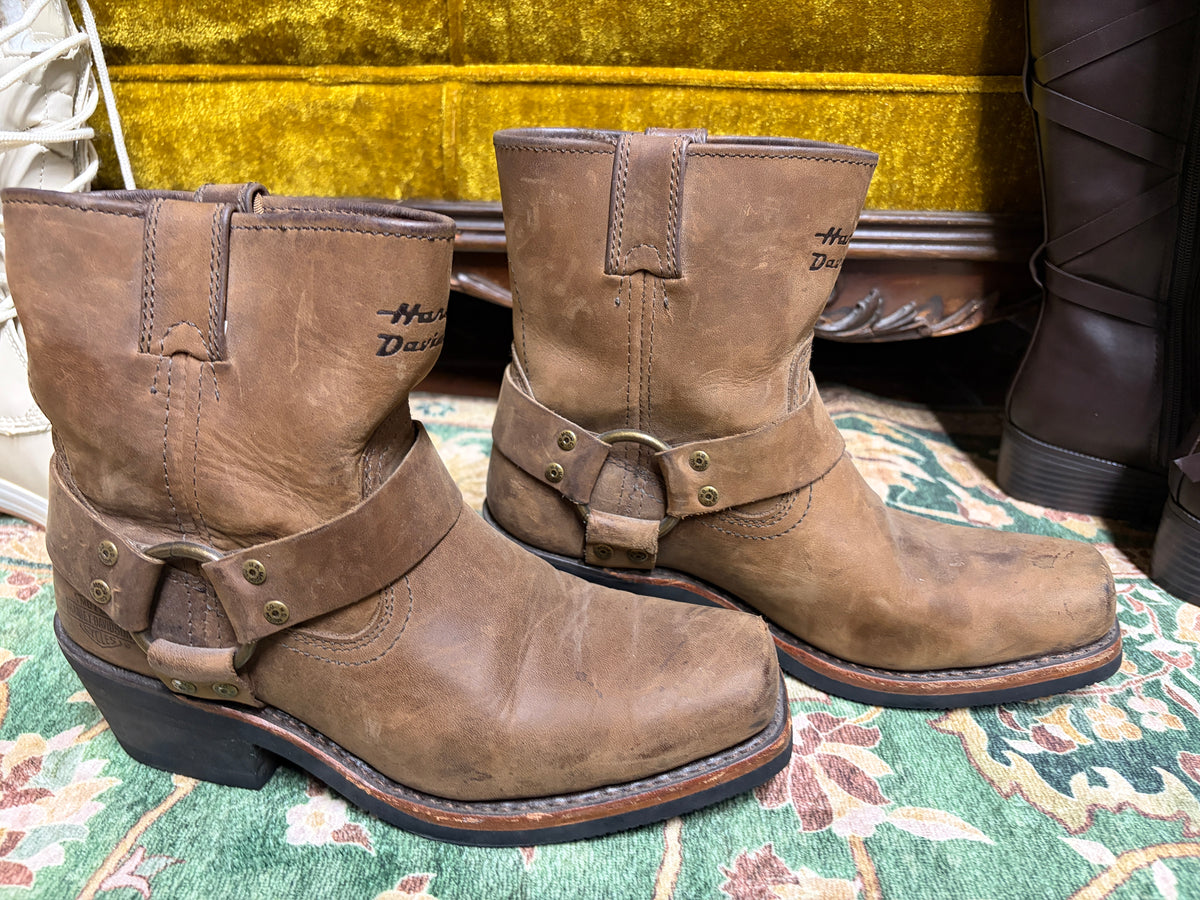 Vintage Harley-Davidson Tan Leather Harness Boots | Women’s 8